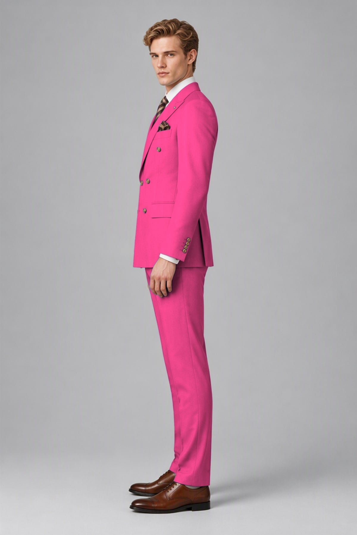Bolodoo Men's Hot Pink Double-Breasted 2-Piece Wedding Suit - Hot Pink - Hot Pink (4)