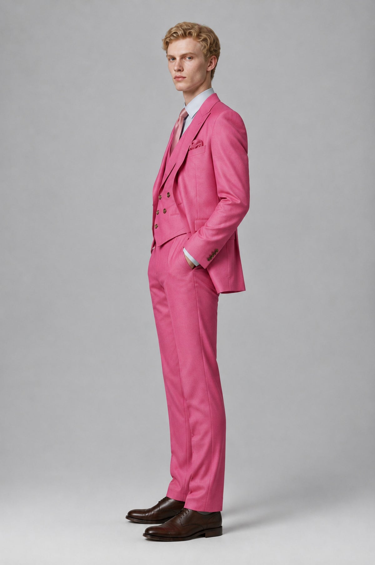 Bolodoo Men's Hot Pink Two-Piece Suit with Notch-Lapel Jacket and Trousers - Hot Pink - Hot Pink (4)