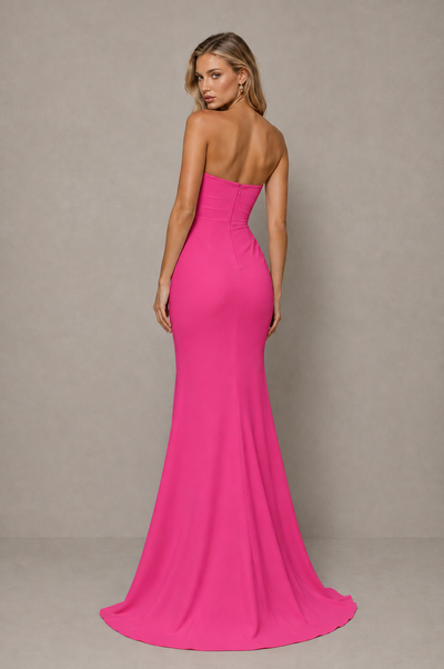 BOLODOO Hot Pink Strapless Sweetheart Ruched Mermaid Gown | Cascade Drape Formal Evening Dress 