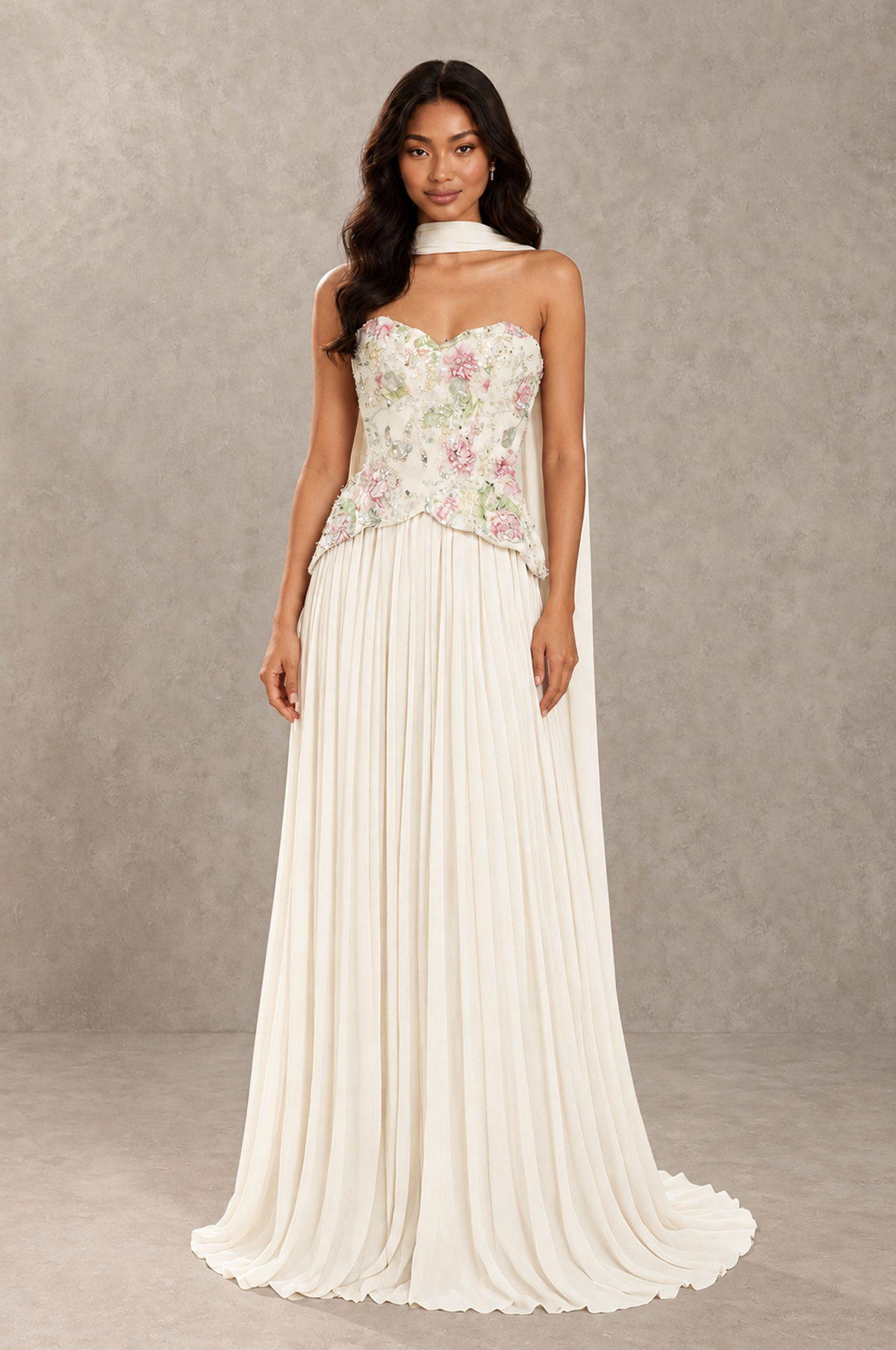 BOLODOO Ivory Strapless Beaded Floral Corset Chiffon Maxi Gown – Open Back Prom & Formal Evening Dress - Ivory - Ivory_01