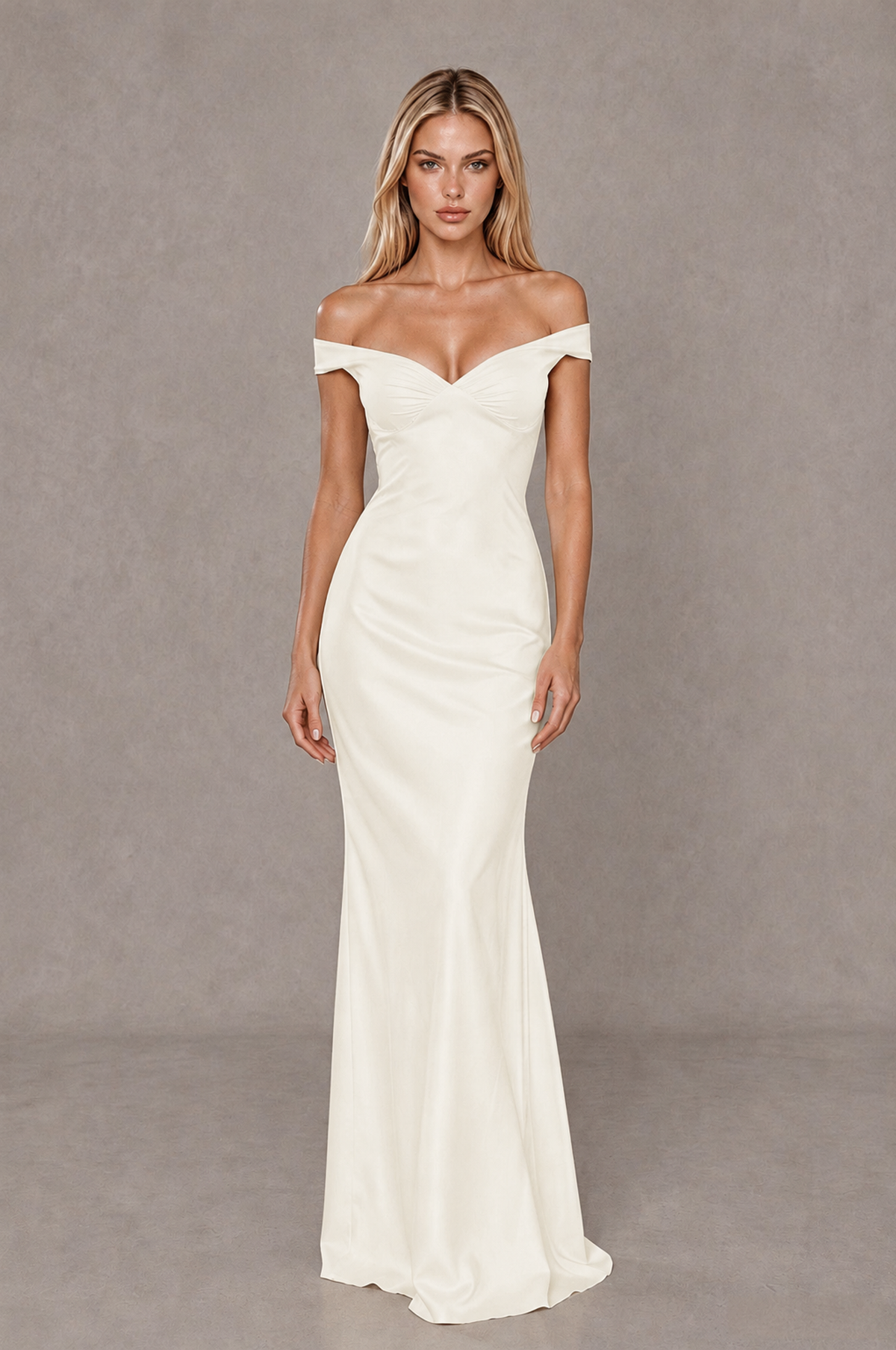 BOLODOO Ivory Off-Shoulder Open-Back Satin Evening Gown - Ivory - Ivory_01