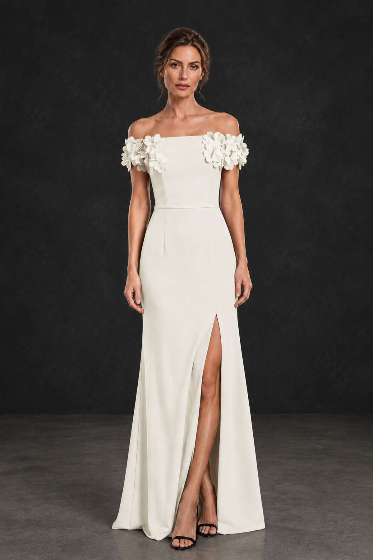 BOLODOO Ivory Off-the-Shoulder Mother of the Bride Dress with Floral Appliques - Ivory - Ivory_01