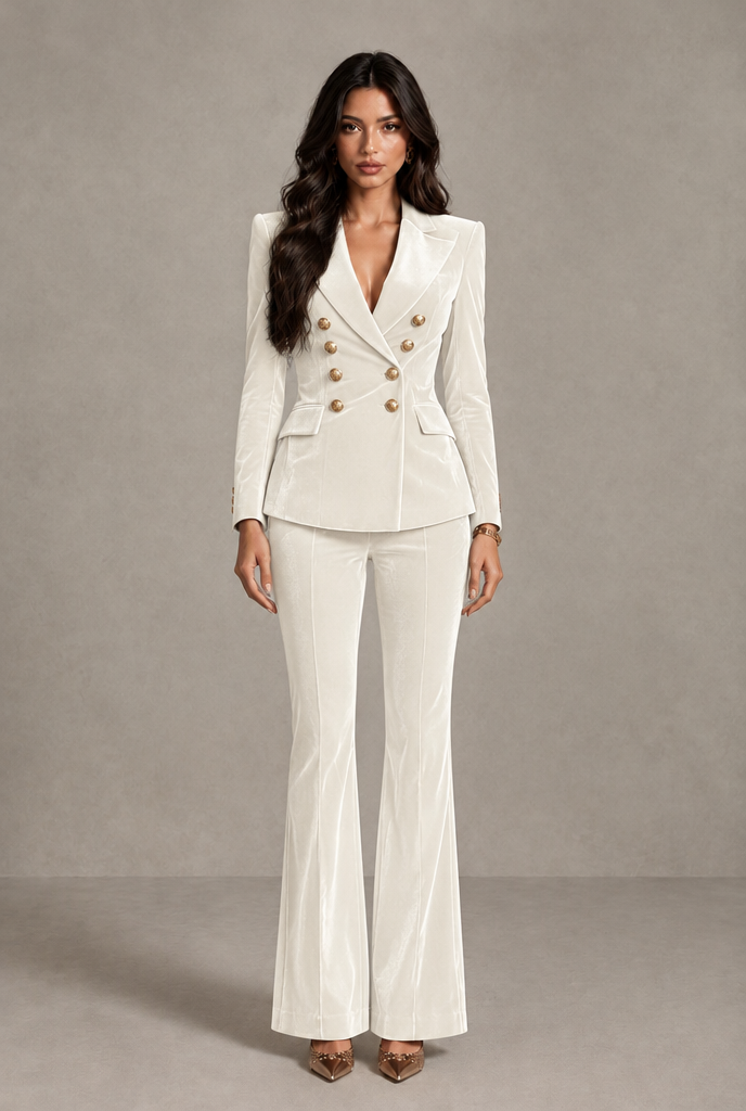 BOLODOO Ivory Velvet Double-Breasted Blazer & Pants Two-Piece Suit - Ivory - Ivory_01