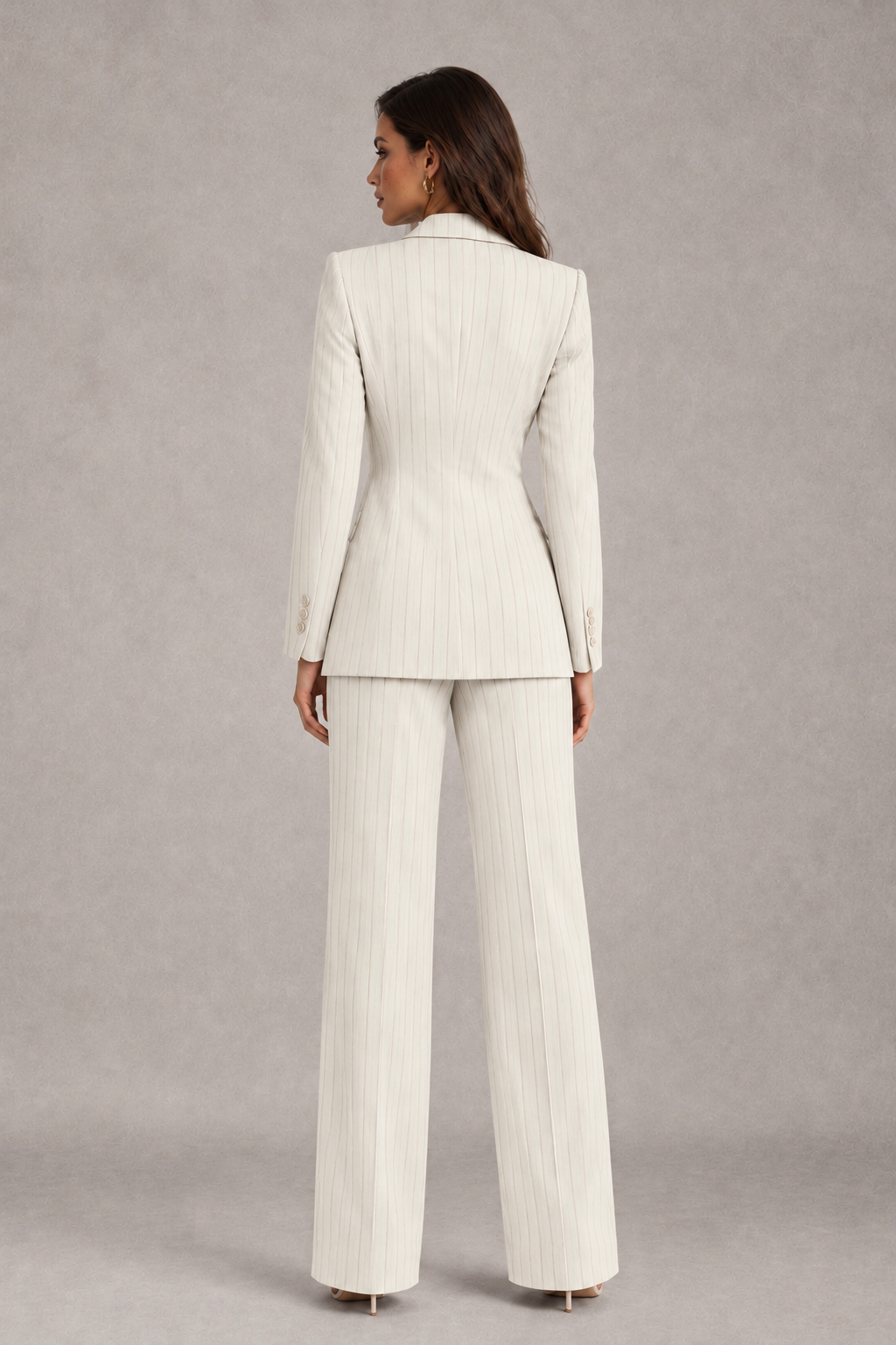 BOLODOO Women's Ivory Pinstripe Three-Piece Pantsuit with Wide-Leg Trousers - Ivory - Ivory_02