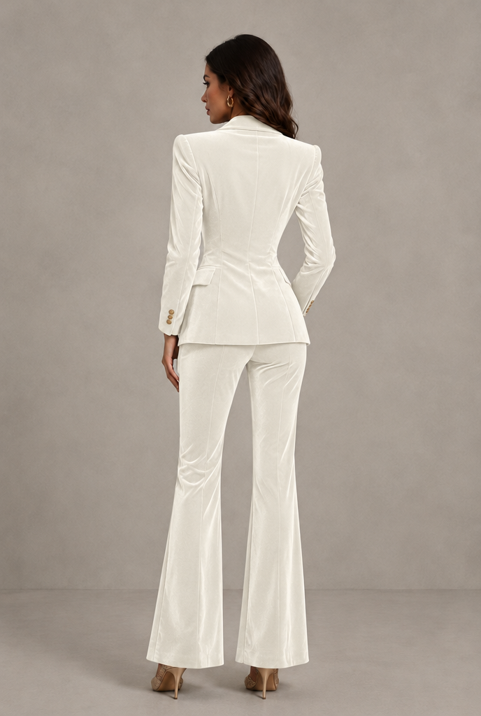 BOLODOO Ivory Velvet Double-Breasted Blazer & Pants Two-Piece Suit - Ivory - Ivory_02