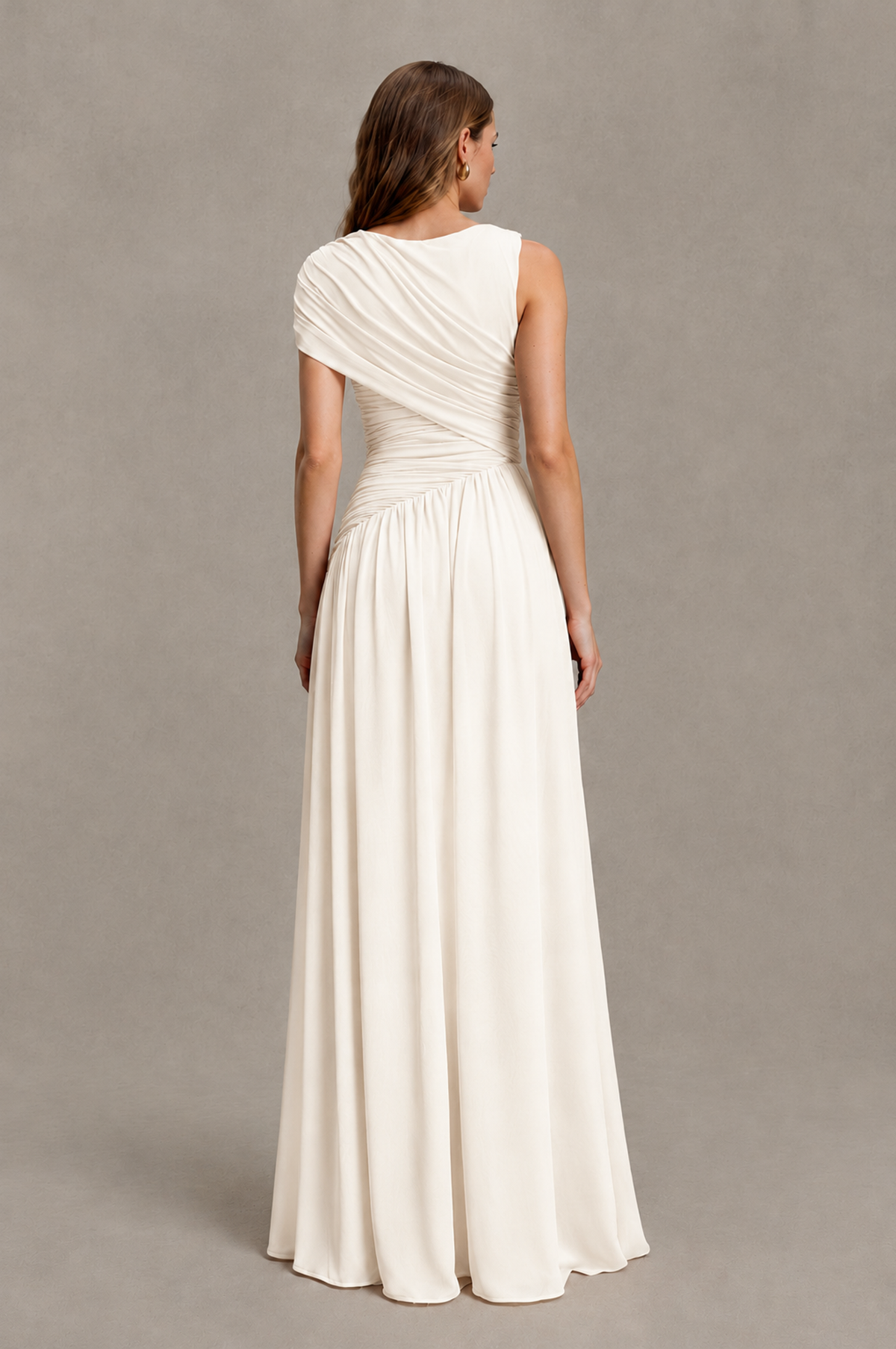 BOLODOO Ivory One-Shoulder Ruched Floor-Length Bridesmaid Dress - Ivory - Ivory_02