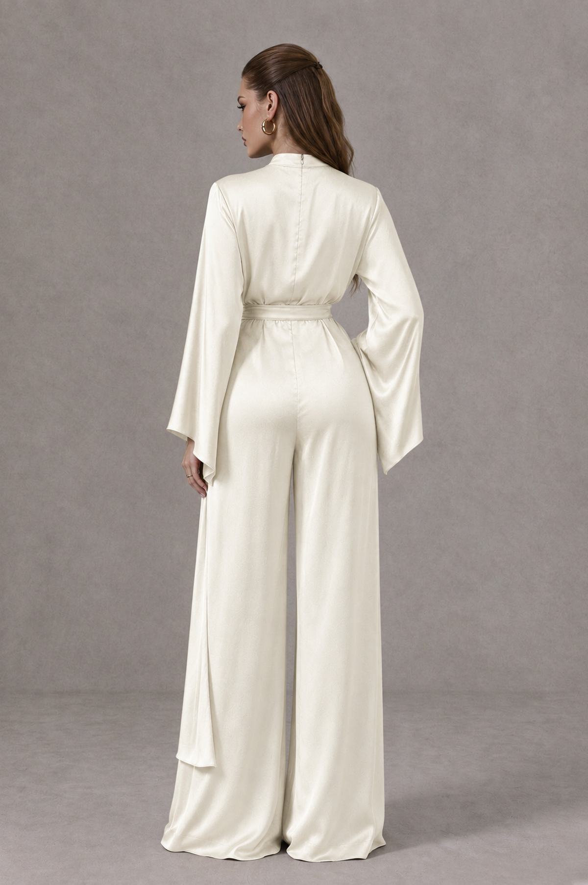 BOLODOO Ivory Satin-Look Long Sleeve Wide-Leg Jumpsuit - Ivory - Ivory_02