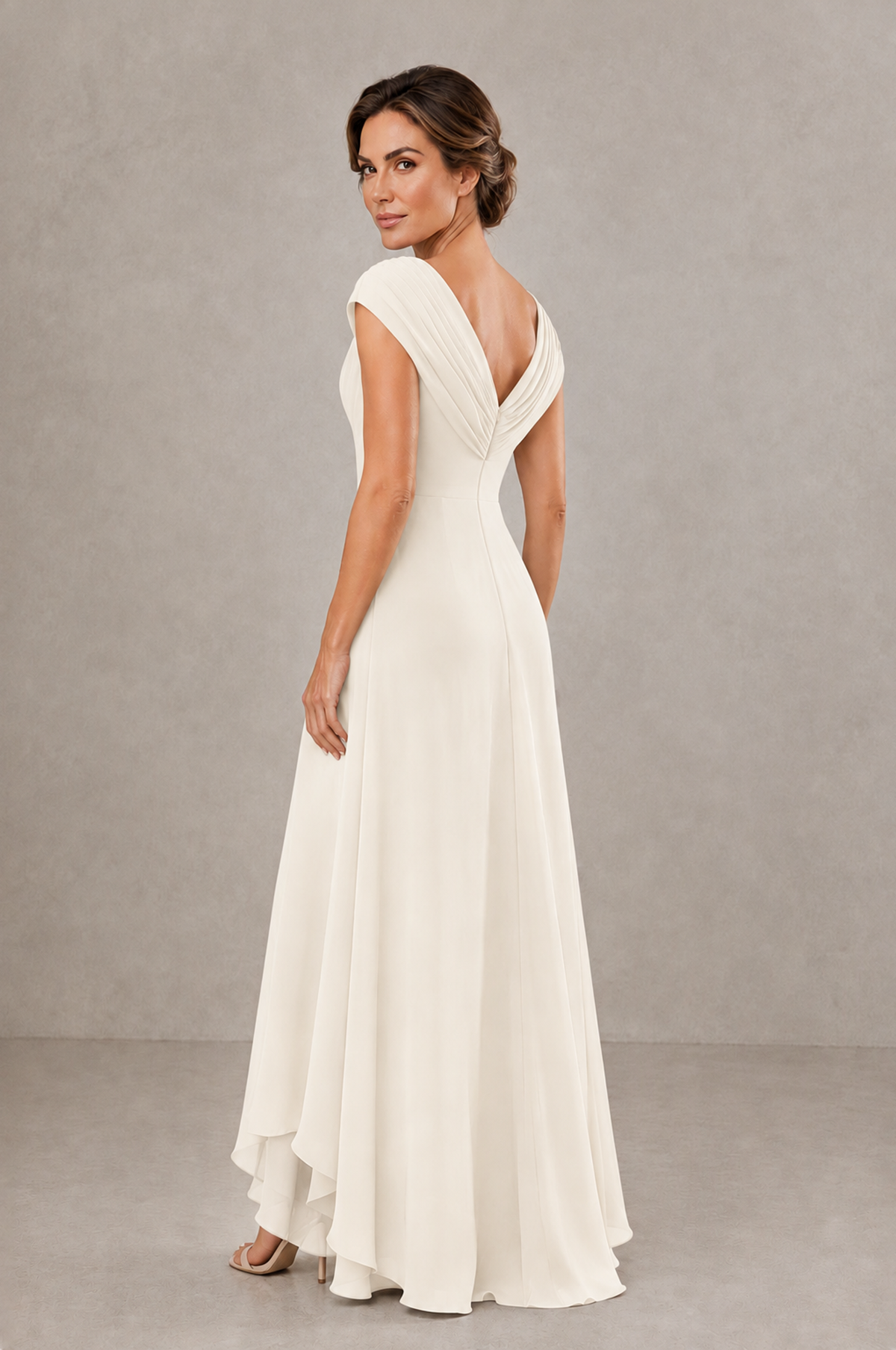 BOLODOO Ivory V-Neck High-Low Mother of the Bride Dress - Ivory - Ivory_02