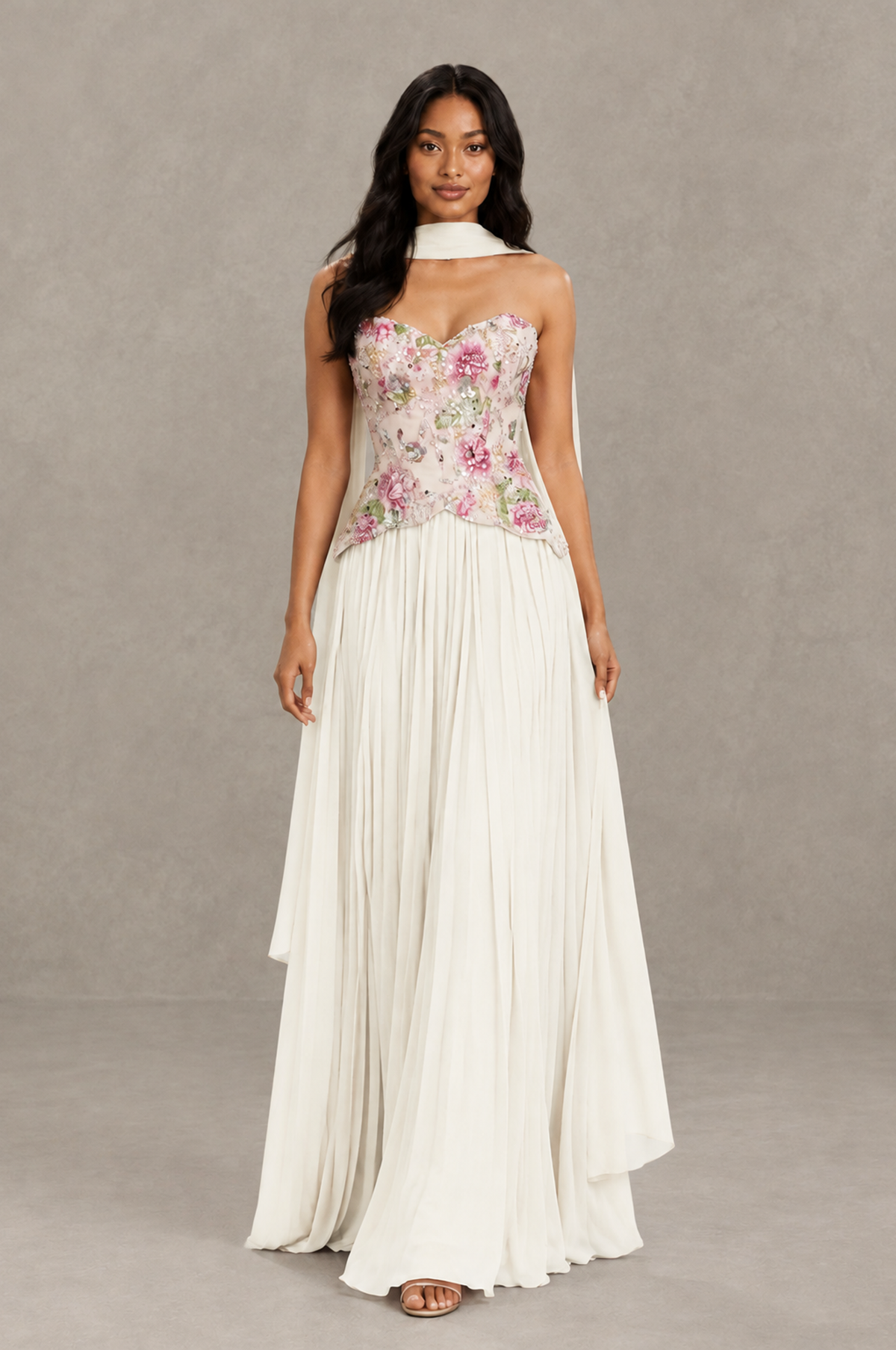 BOLODOO Ivory Strapless Beaded Floral Corset Chiffon Maxi Gown – Open Back Prom & Formal Evening Dress - Ivory - Ivory_03