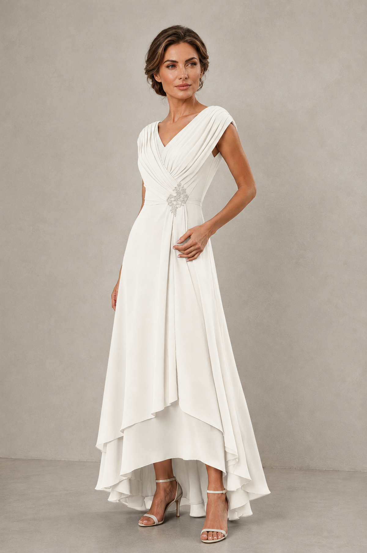 BOLODOO Ivory V-Neck High-Low Mother of the Bride Dress - Ivory - Ivory_03