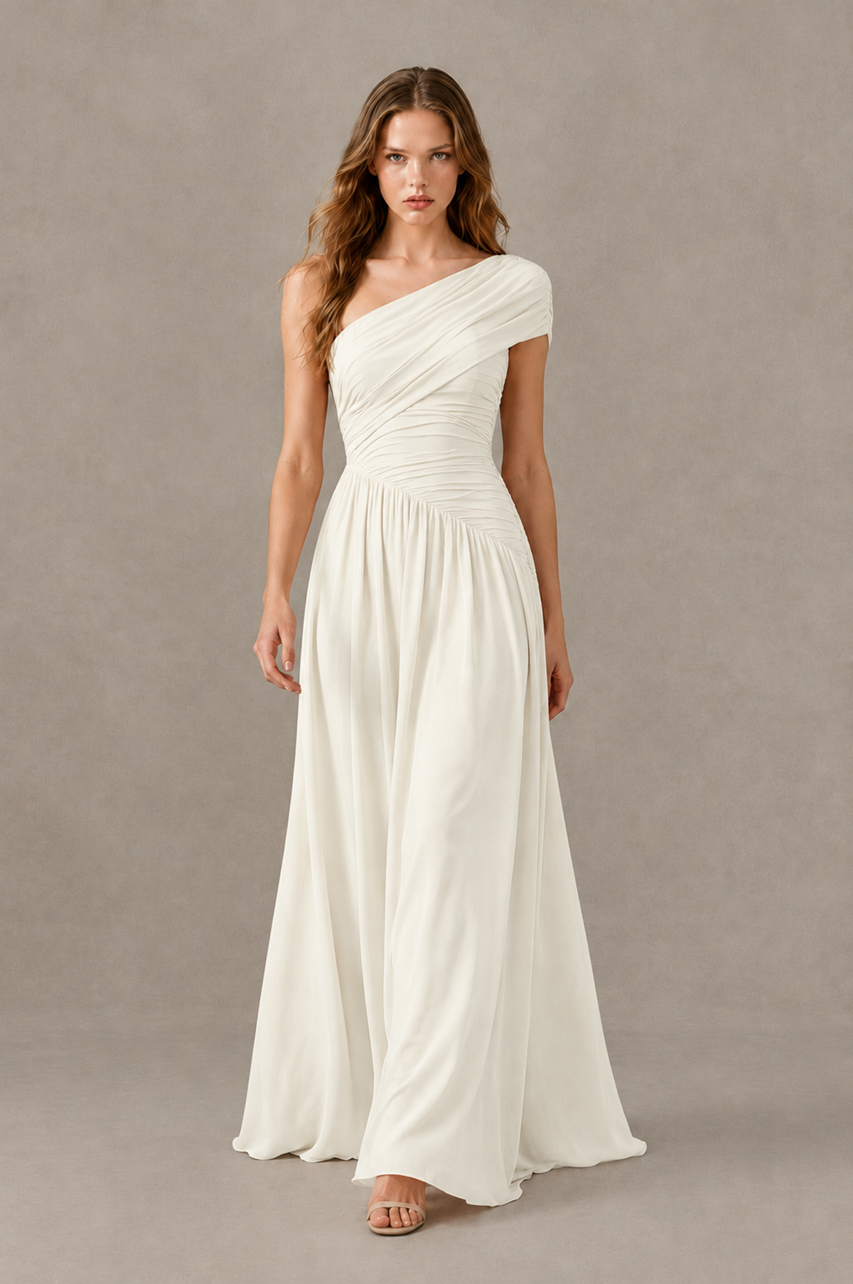 BOLODOO Ivory One-Shoulder Ruched Floor-Length Bridesmaid Dress - Ivory - Ivory_03