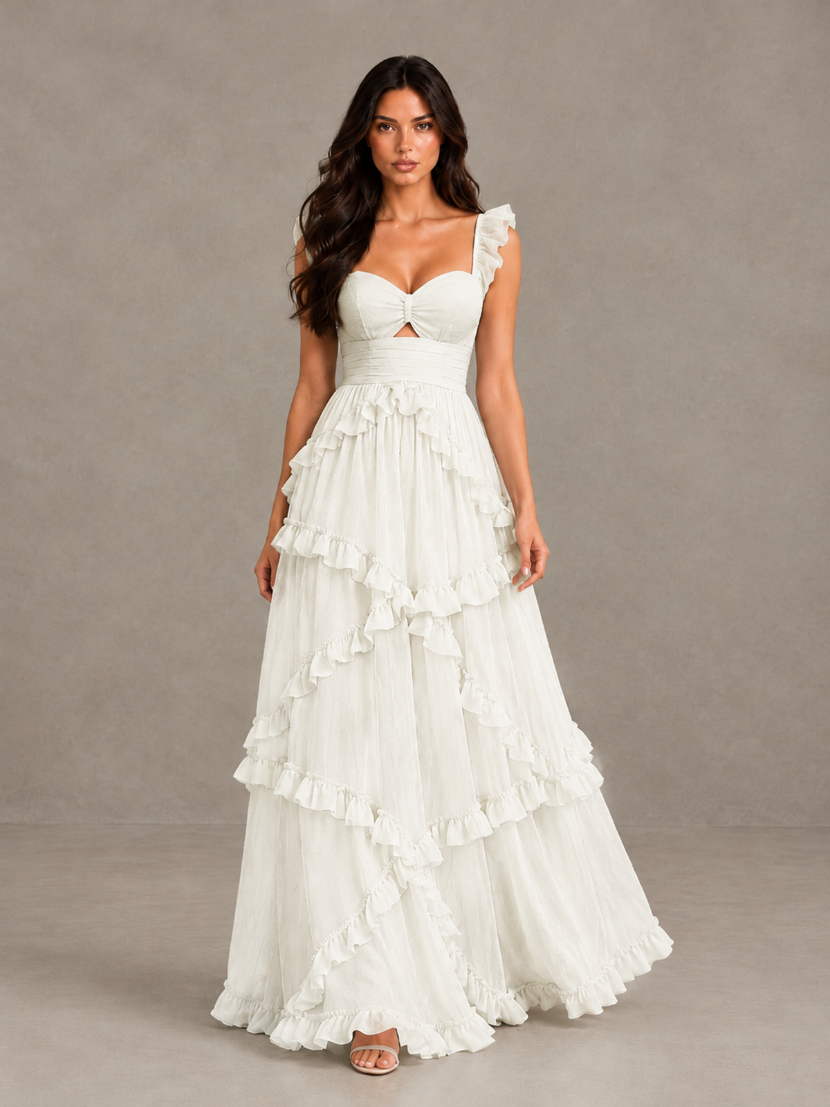 BOLODOO Ivory Ruffle A-Line Prom Dress with Open Back - Ivory - Ivory_1