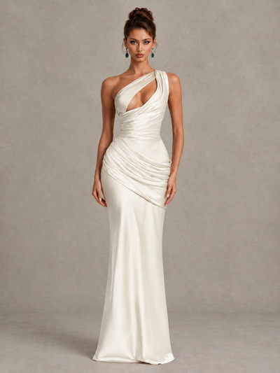 BOLODOO Ivory One-Shoulder Cutout Satin Mermaid Prom Dress - Ivory - Ivory_1