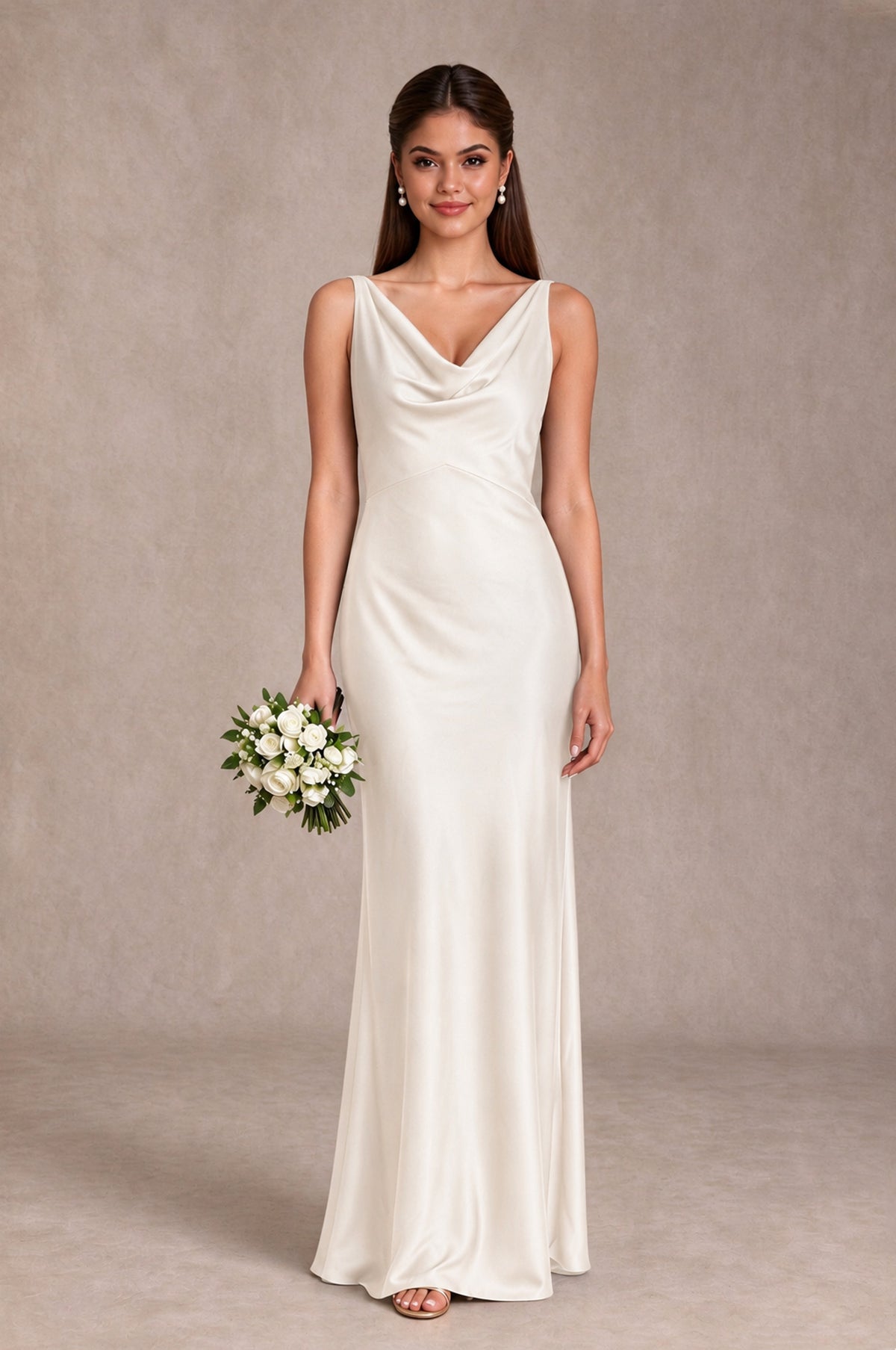 BOLODOO Ivory Cowl Neck Open Back Satin Bridesmaid Dress - Ivory - Ivory_1