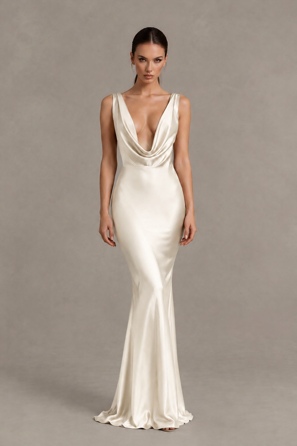 BOLODOO Ivory Cowl Neck Backless Satin Mermaid Evening Dress - Ivory - Ivory_1