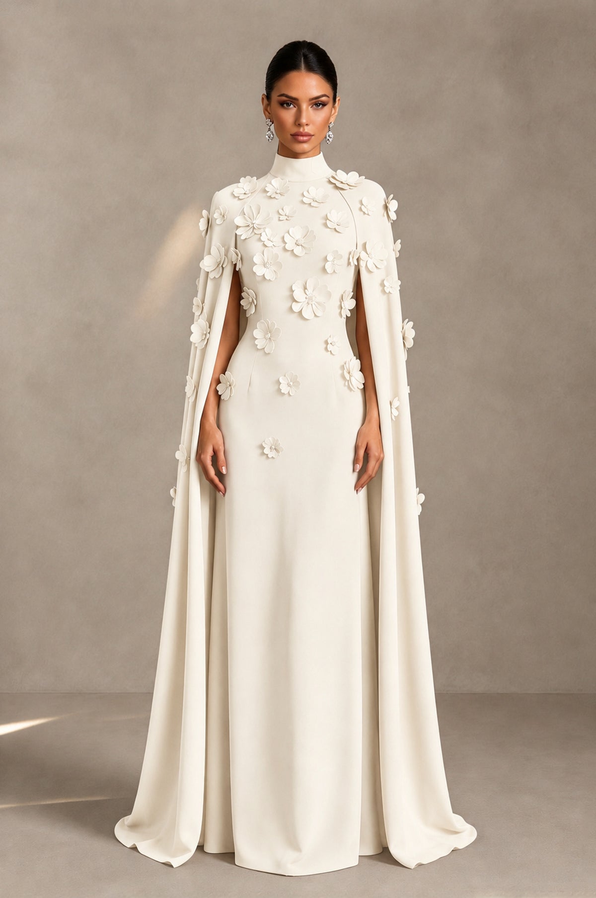 BOLODOO Ivory 3D Floral Applique Cape Formal Dress - Ivory - Ivory_1