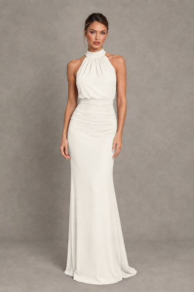 BOLODOO Ivory Chiffon Halter Maxi Formal Wedding Guest Dress - Ivory - Ivory_1