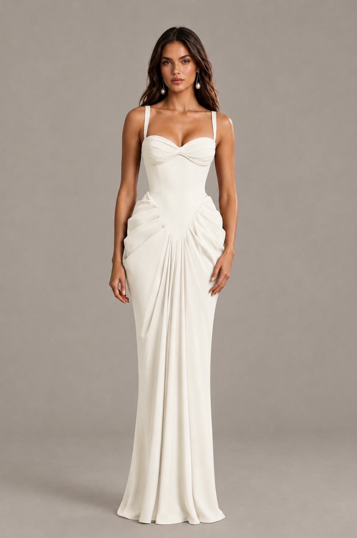 BOLODOO Ivory Sweetheart Ruched Lace-Up Back Evening Gown - Ivory - Ivory_1