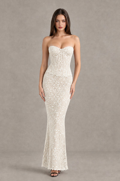 BOLODOO Ivory Strapless Lace Corset Wedding Guest Dress - Ivory - Ivory_1