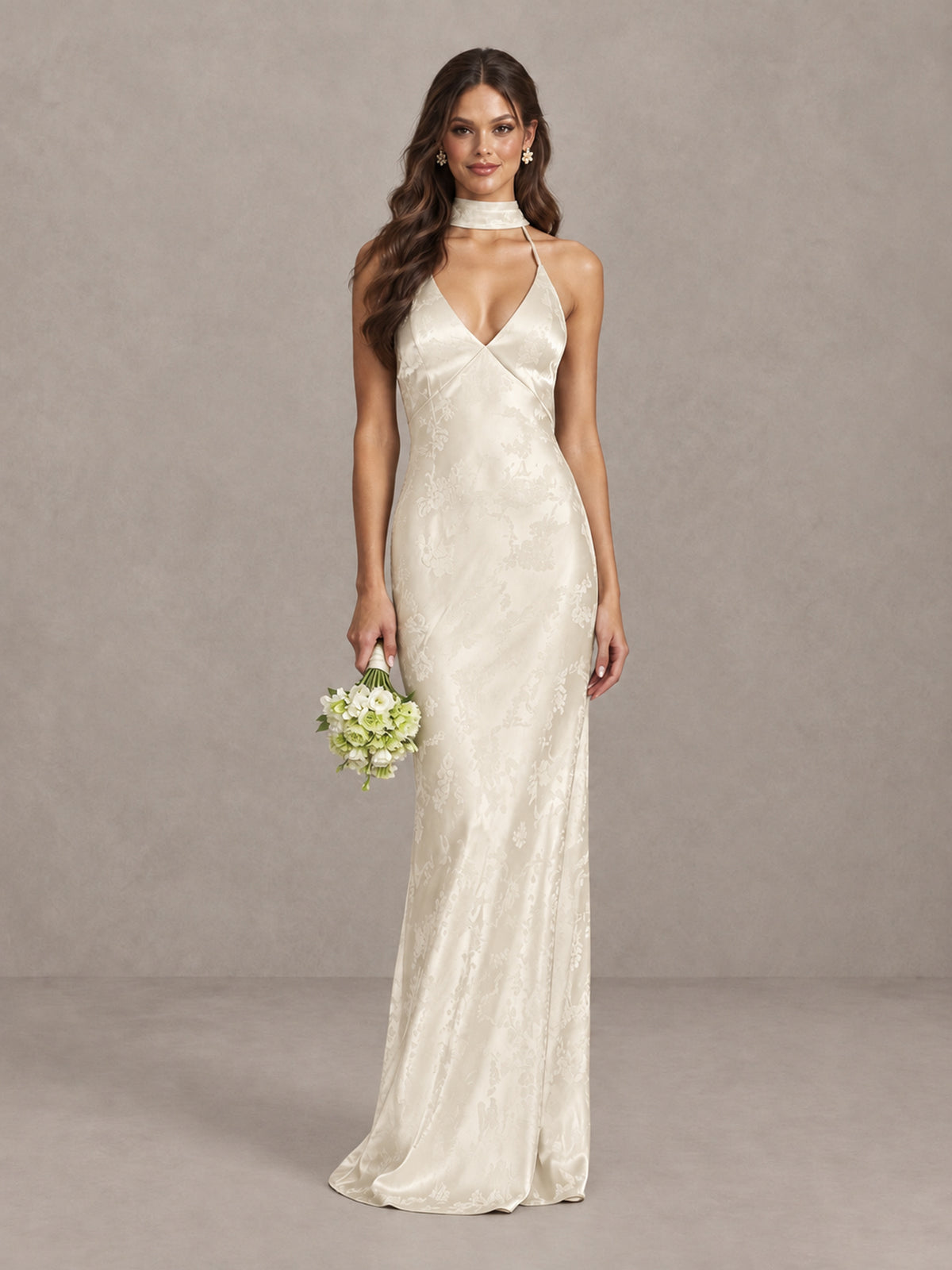 BOLODOO Ivory Floral Satin Open-Back Bridesmaid Dress - Ivory - Ivory_1