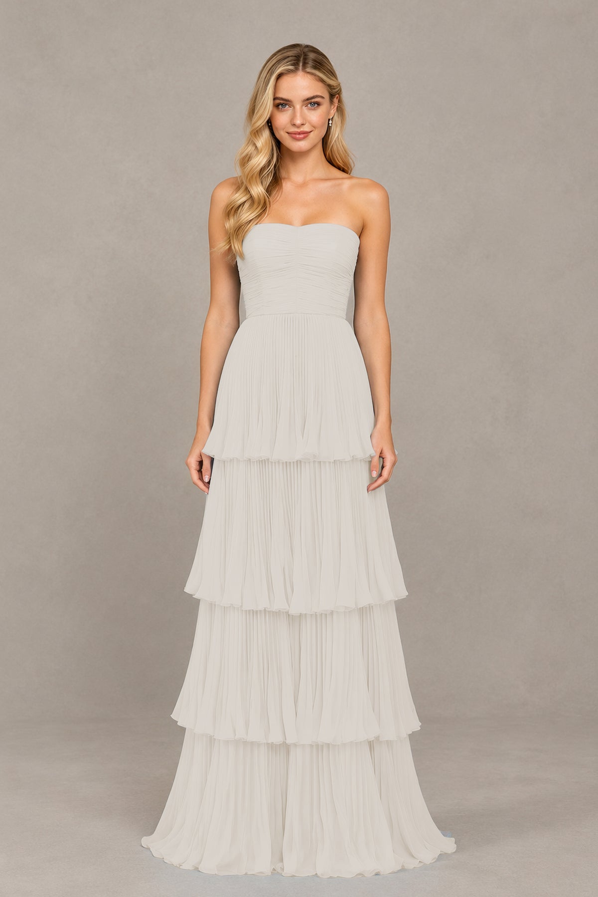 BOLODOO Ivory Strapless Tiered Chiffon Maxi Dress - Ivory
