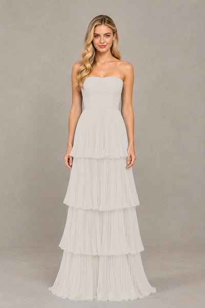 BOLODOO Ivory Strapless Tiered Chiffon Maxi Dress - Ivory