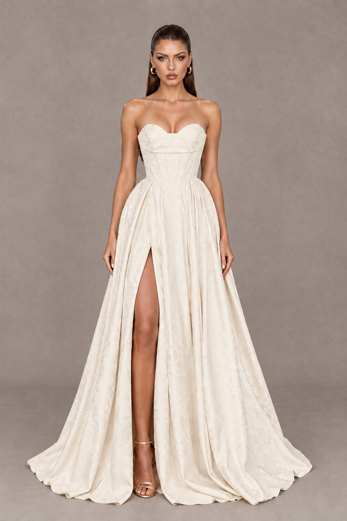 BOLODOO Ivory Strapless Sweetheart Corset Prom Dress with High Slit – Lace-Up Back A-Line Evening Gown - Ivory - Ivory_1