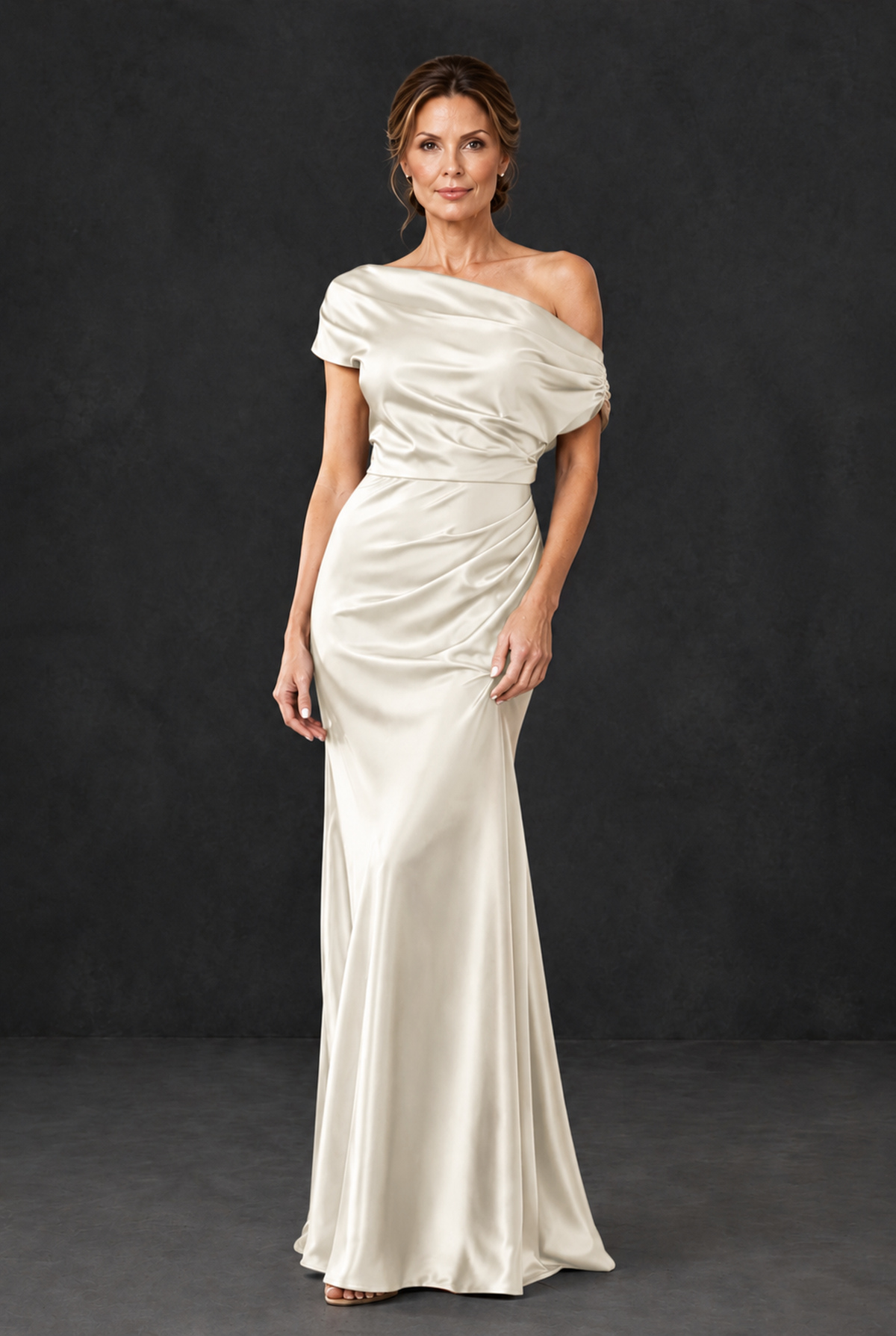 BOLODOO Ivory Asymmetric Ruched Mother of the Bride Dress - Ivory - Ivory_1