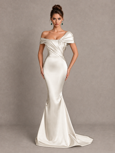 BOLODOO Ivory Off-Shoulder Satin Mermaid Prom Dress - Ivory - Ivory_1