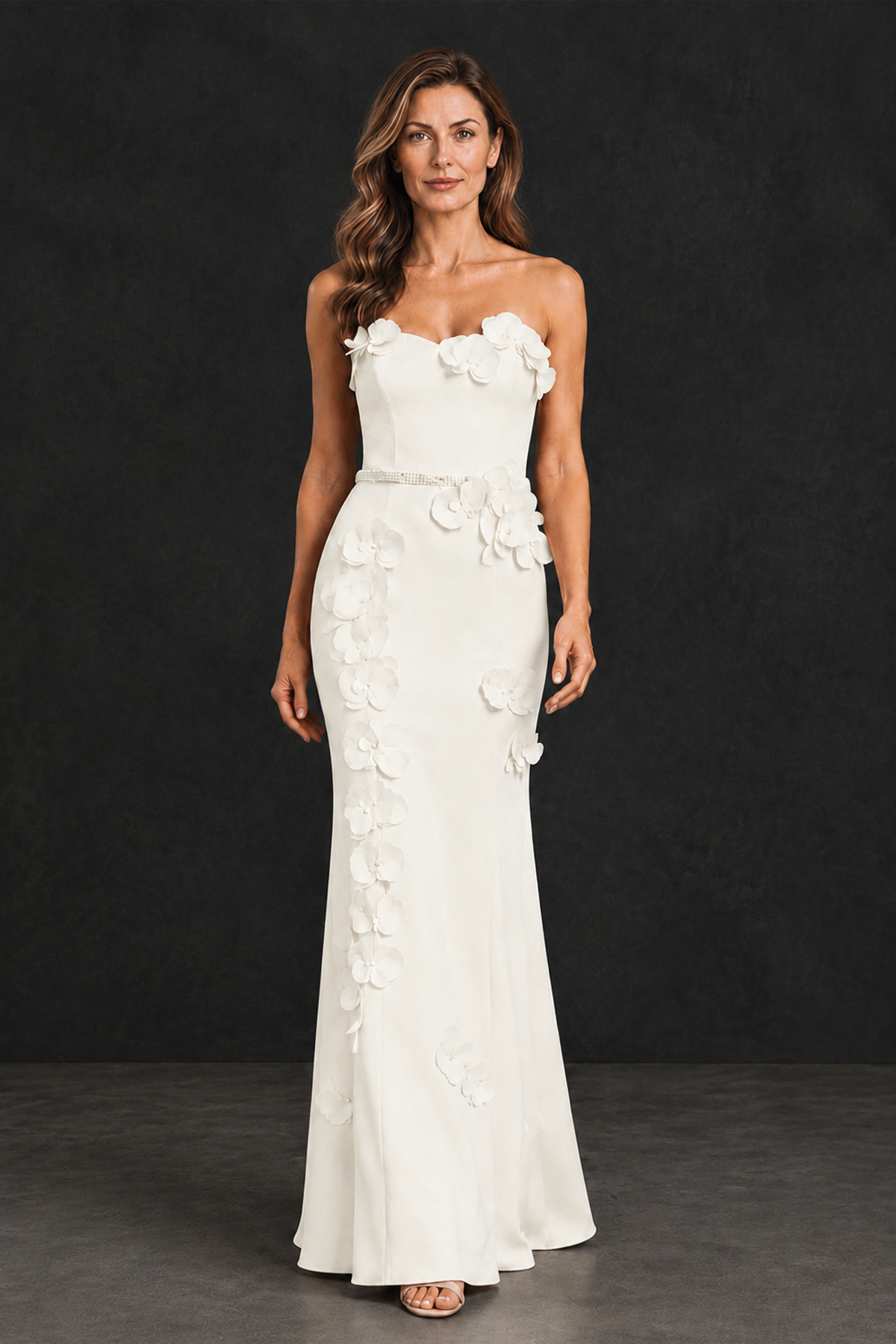 BOLODOO Ivory Strapless Mother of the Bride Dress with 3D Floral Appliques - Ivory - Ivory_1