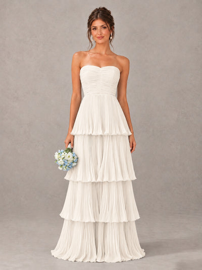 BOLODOO Ivory Strapless Tiered Pleated Bridesmaid Dress - Ivory - Ivory_1