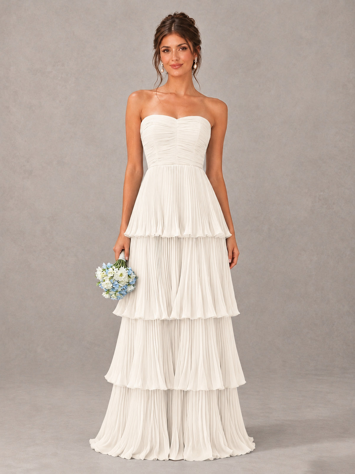 BOLODOO Ivory Strapless Tiered Pleated Bridesmaid Dress - Ivory - Ivory_1