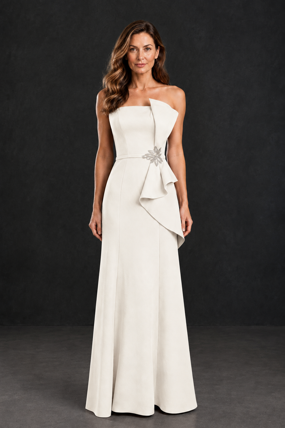 BOLODOO Ivory Strapless Mother of the Bride Dress with Ruffle Detail - Ivory - Ivory_1