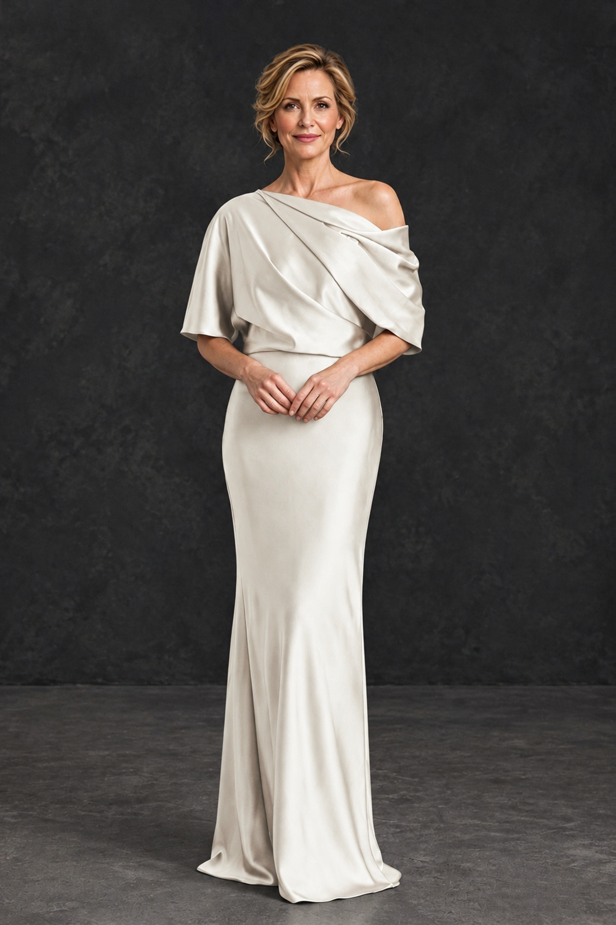 BOLODOO Ivory Satin Asymmetric Mother of the Bride Dress - Ivory - Ivory_1