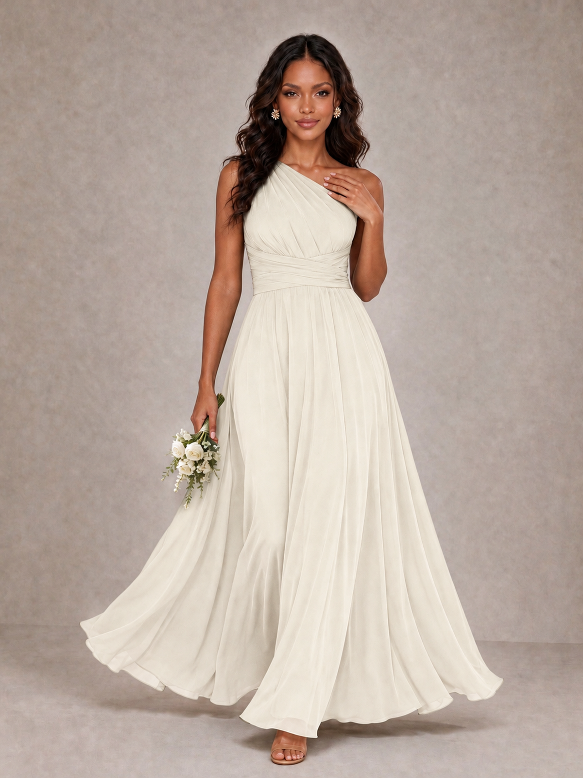 BOLODOO Ivory One-Shoulder A-Line Bridesmaid Dress - Ivory - Ivory_1