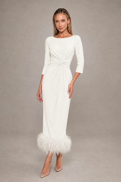 BOLODOO Ivory Feather-Trim Twist-Waist Midi Dress - Ivory - Ivory_1