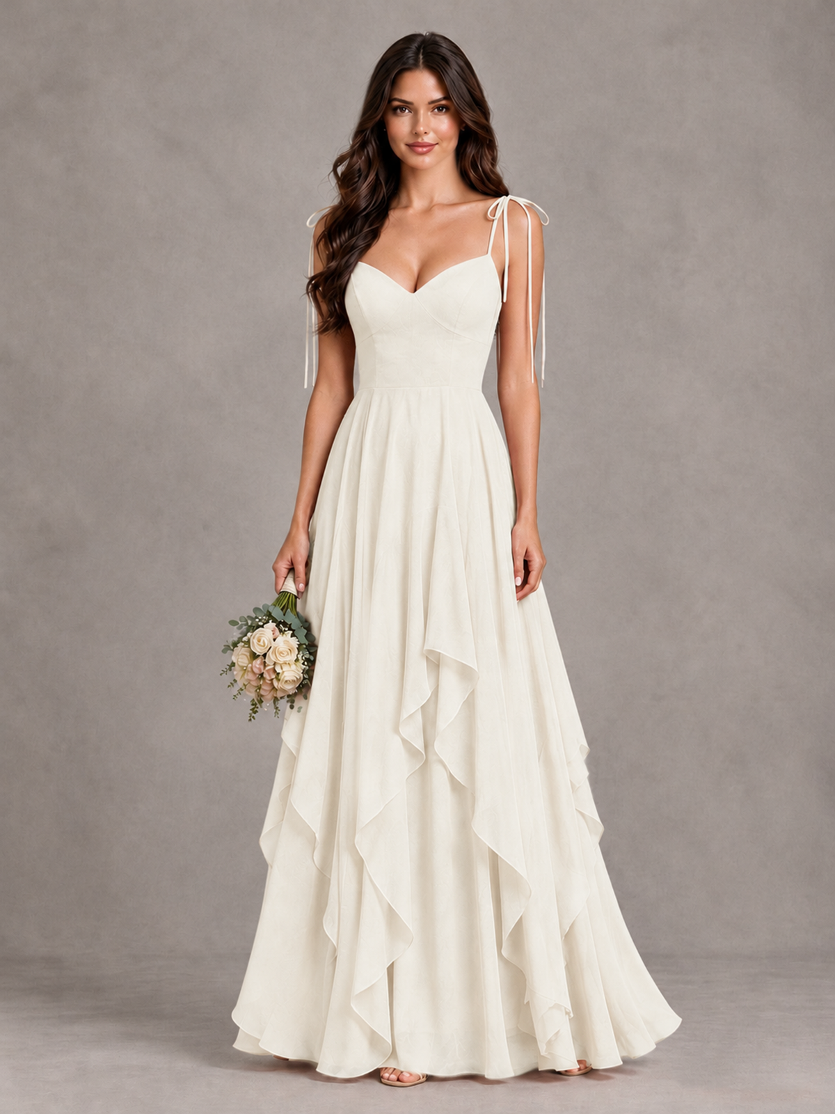 BOLODOO Ivory Tie-Strap Ruffle A-Line Bridesmaid Dress - Ivory - Ivory_1