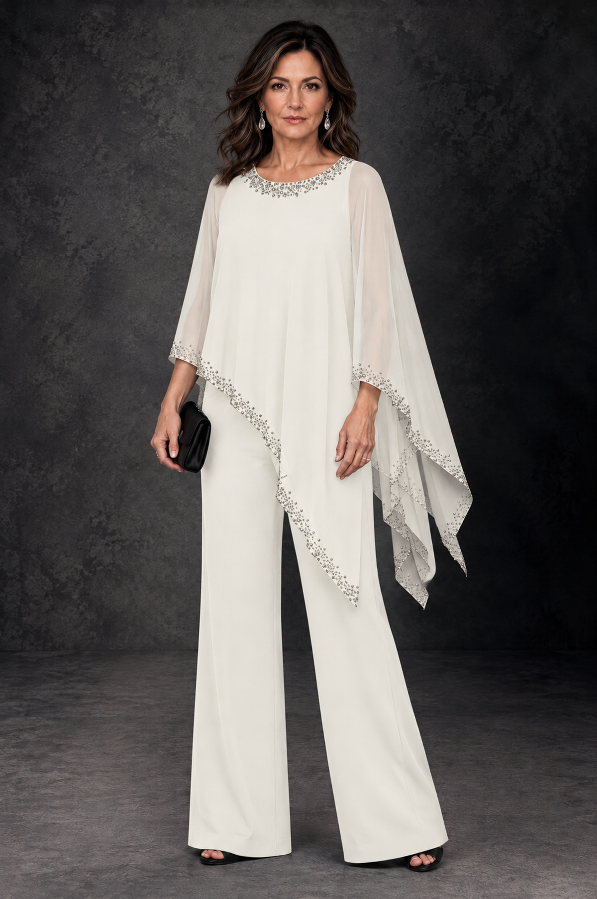 BOLODOO Ivory Embellished Cape Mother of the Bride Pantsuit - Ivory - Ivory_1