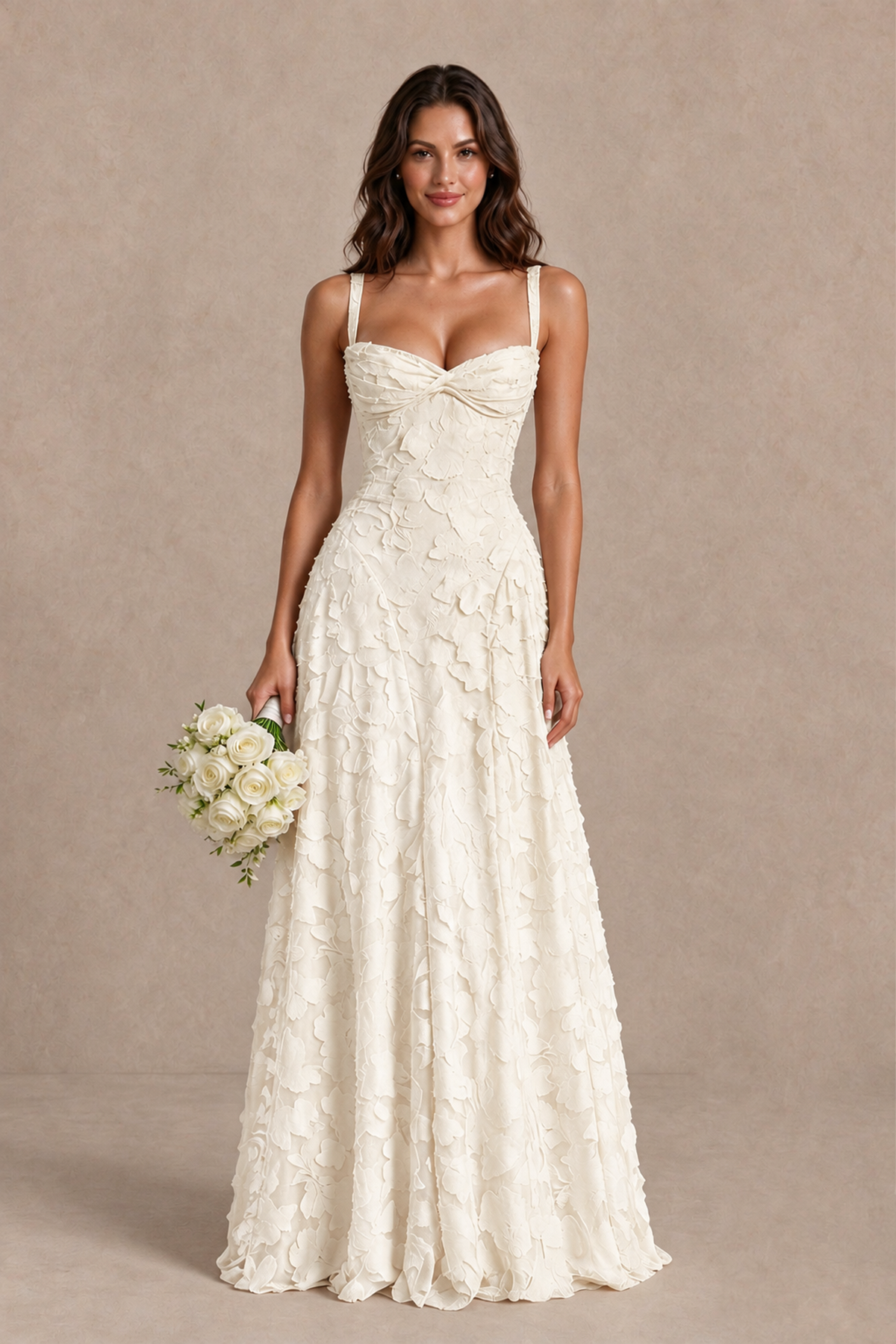 BOLODOO Ivory Floral-Textured A-Line Dress with Lace-Up Back - Ivory - Ivory_1