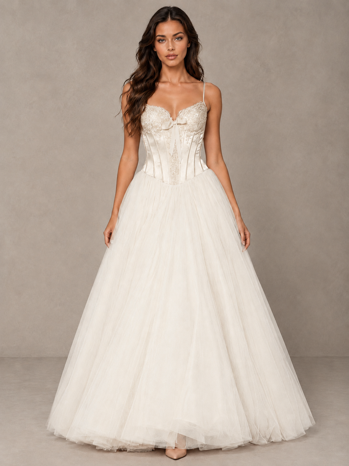 BOLODOO Ivory Corset Tulle Prom Dress with Spaghetti Straps - Ivory - Ivory_1