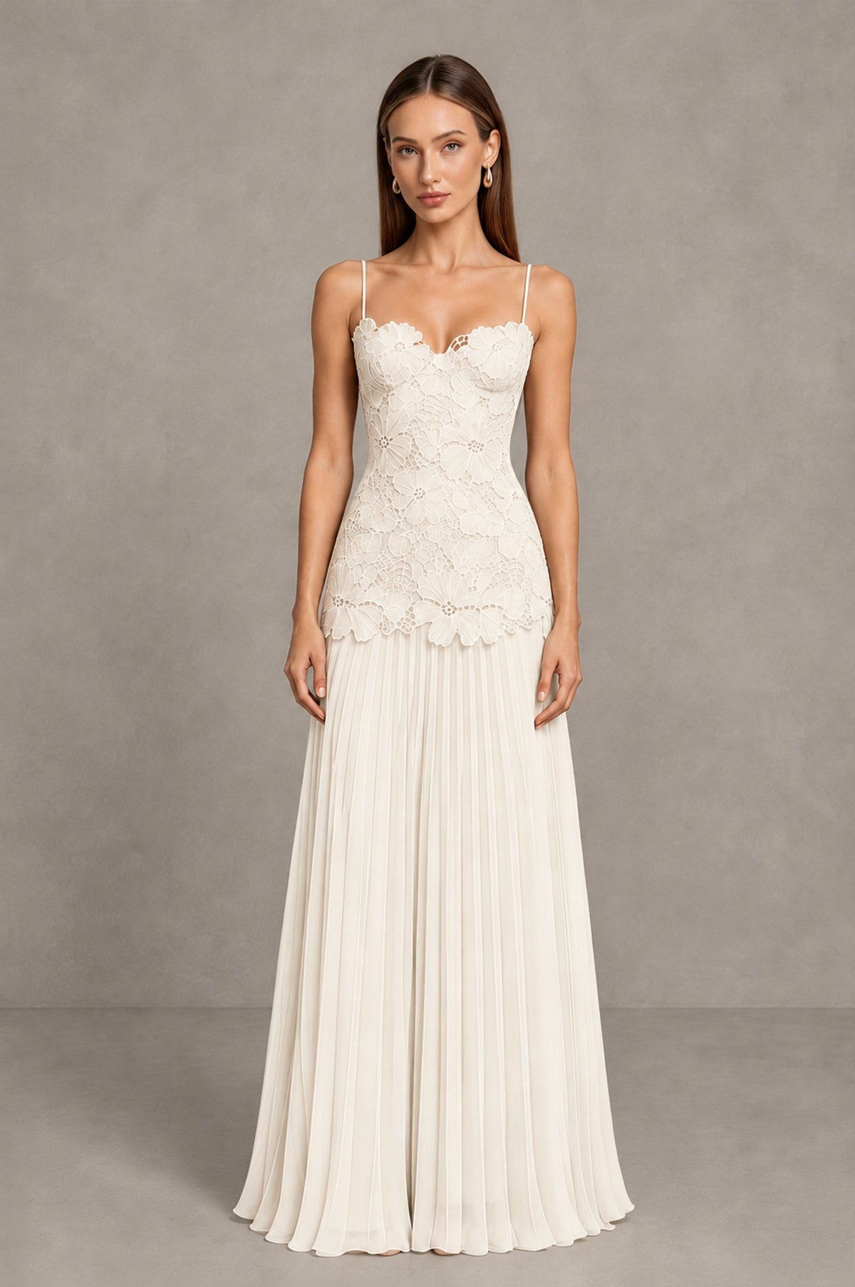 BOLODOO Ivory Lace Bodice Pleated Wedding Guest Dress - Ivory - Ivory_1