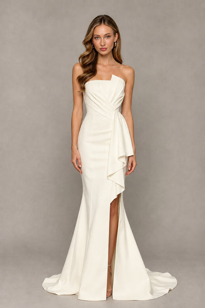 BOLODOO Ivory Strapless Mermaid Evening Dress with Ruffle Slit and Train - Ivory - Ivory_1