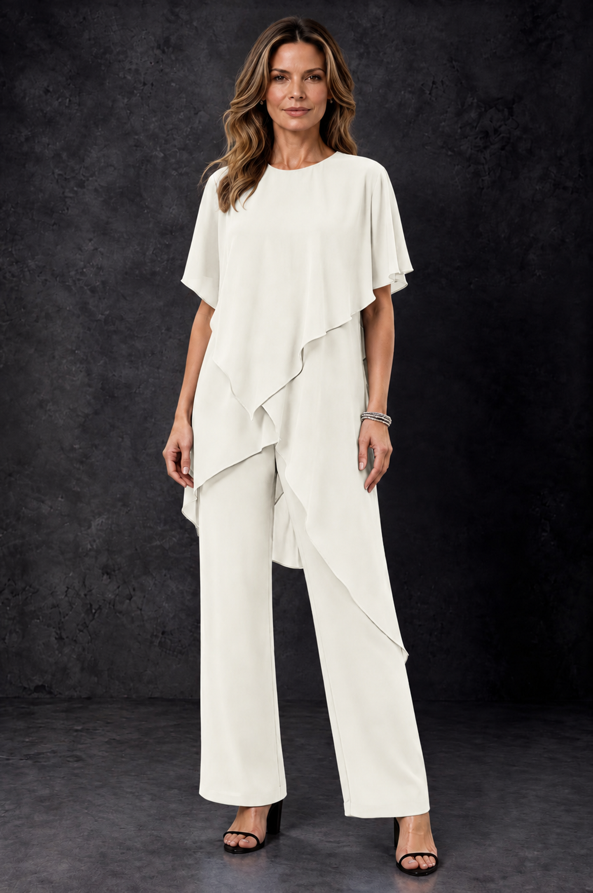 BOLODOO Ivory Chiffon Two Piece Mother of the Bride Pant Suit - Ivory - Ivory_1