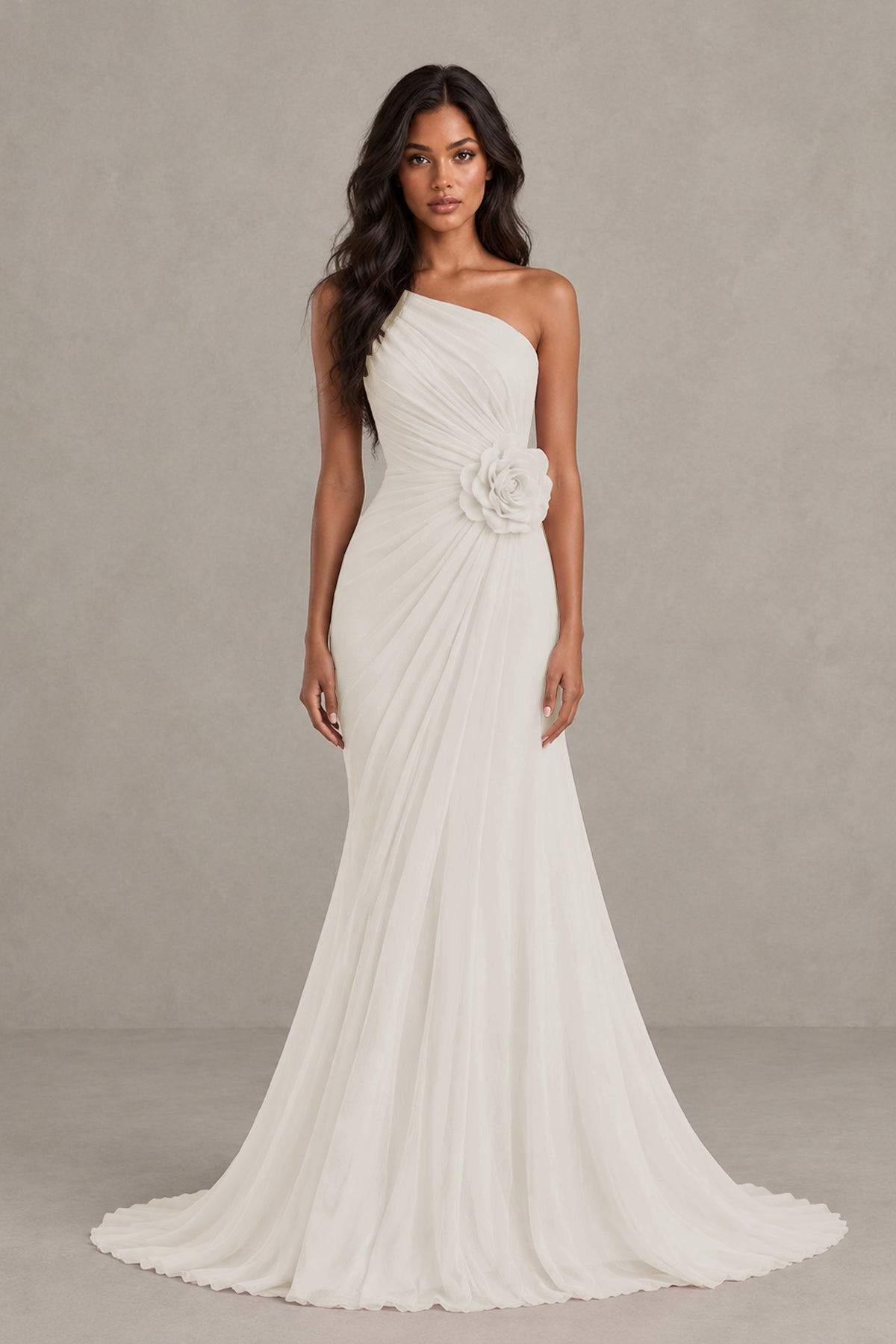 BOLODOO Ivory One-Shoulder Floral Ruched Maxi Dress - Ivory