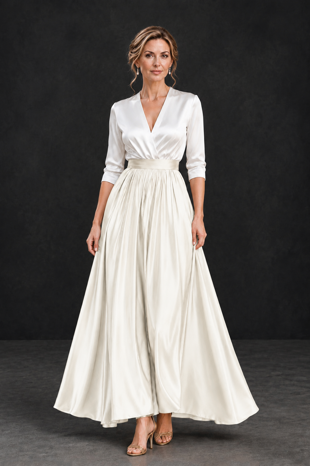 BOLODOO Ivory and White V-Neck A-Line Mother of the Bride Dress - Ivory - Ivory_1