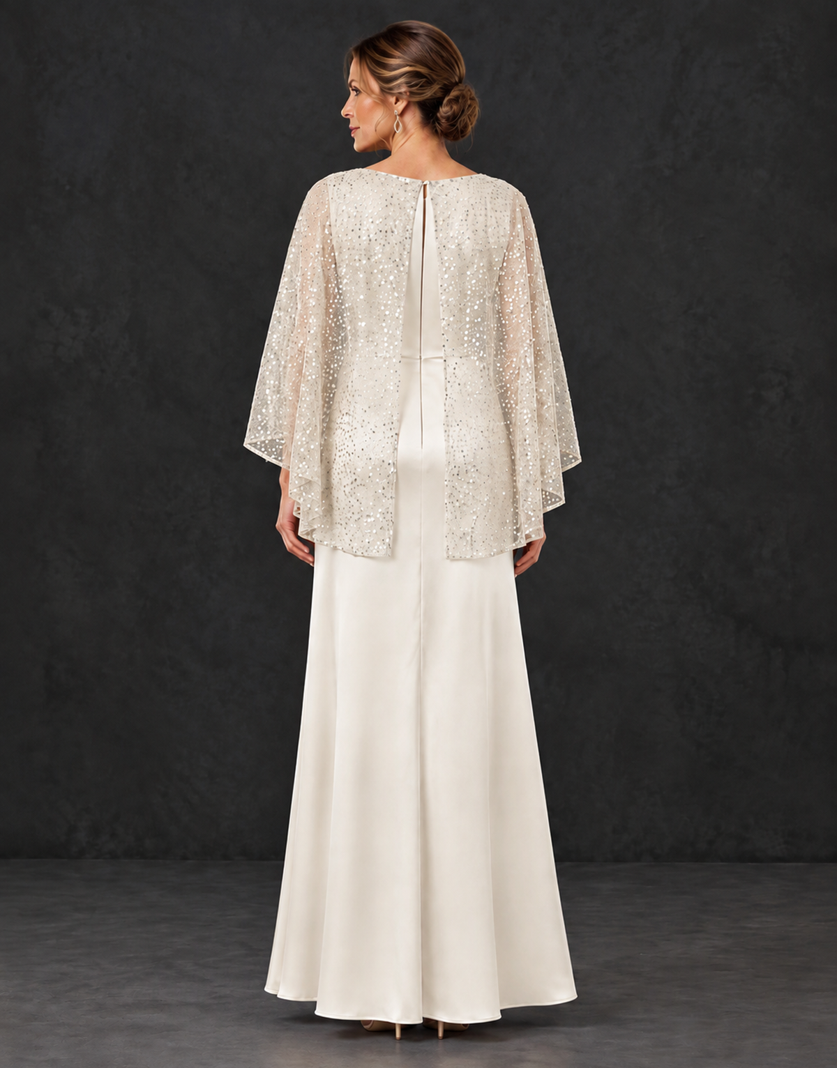 BOLODOO Ivory Sparkle Cape Sleeve Mother of the Bride Dress - Ivory - Ivory_2