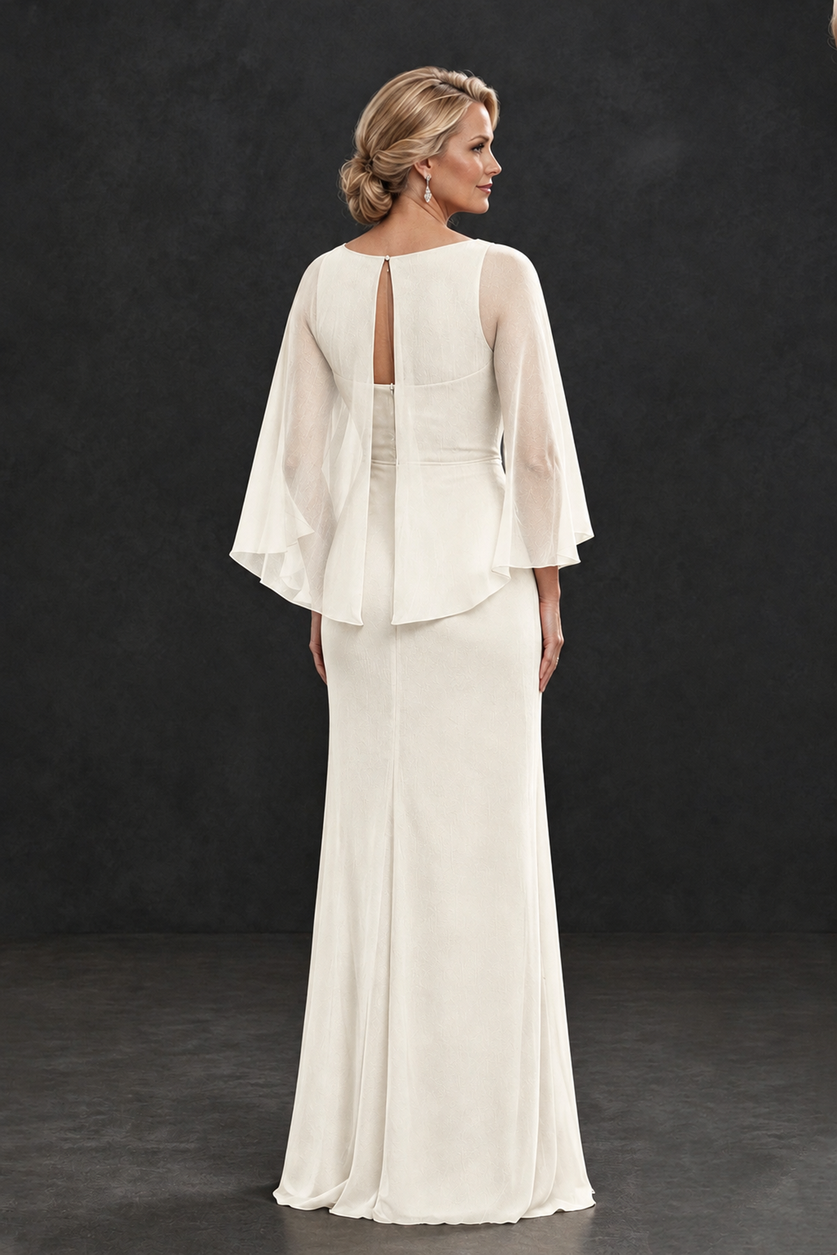 BOLODOO Ivory Cape Sleeve Mother of the Bride Dress with Ruched Waist - Ivory - Ivory_2