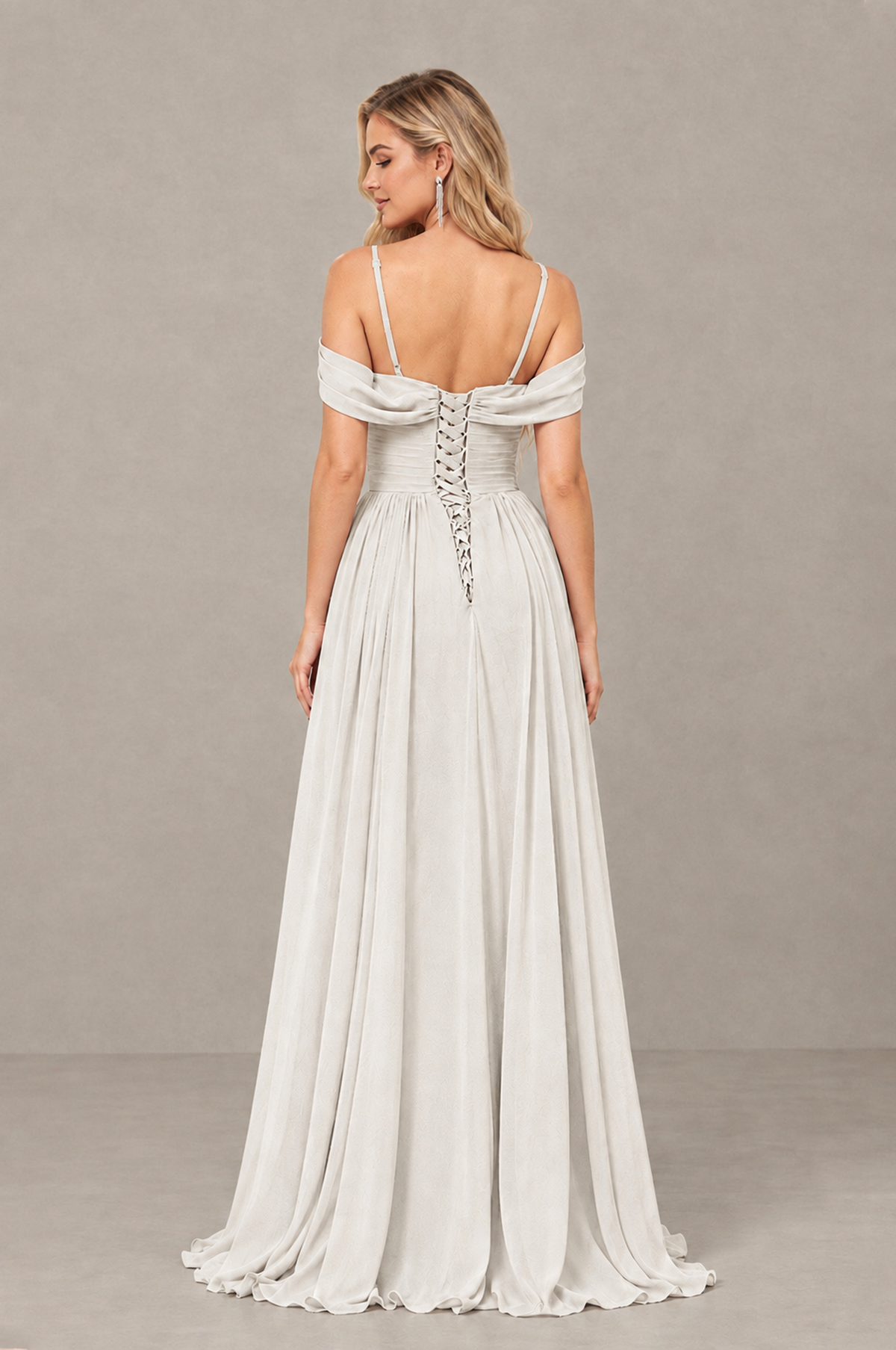 BOLODOO Ivory Off-Shoulder Bridesmaid Dress with Slit - Ivory
