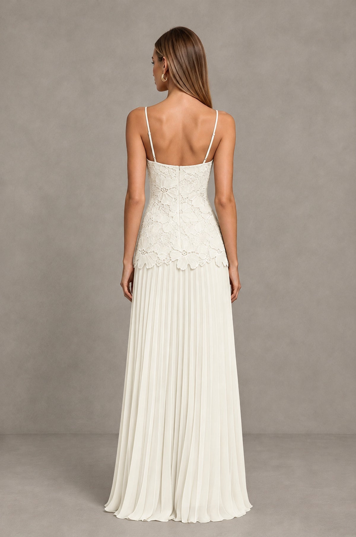 BOLODOO Ivory Lace Bodice Pleated Wedding Guest Dress - Ivory - Ivory_2