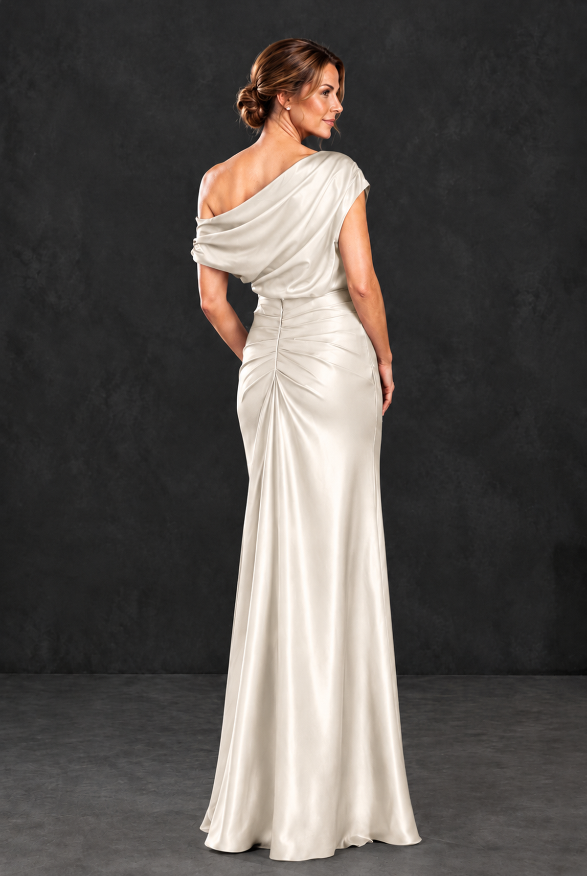 BOLODOO Ivory Asymmetric Ruched Mother of the Bride Dress - Ivory - Ivory_2